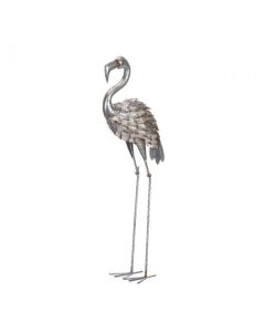 GALVANIZED FLAMINGO STATUE